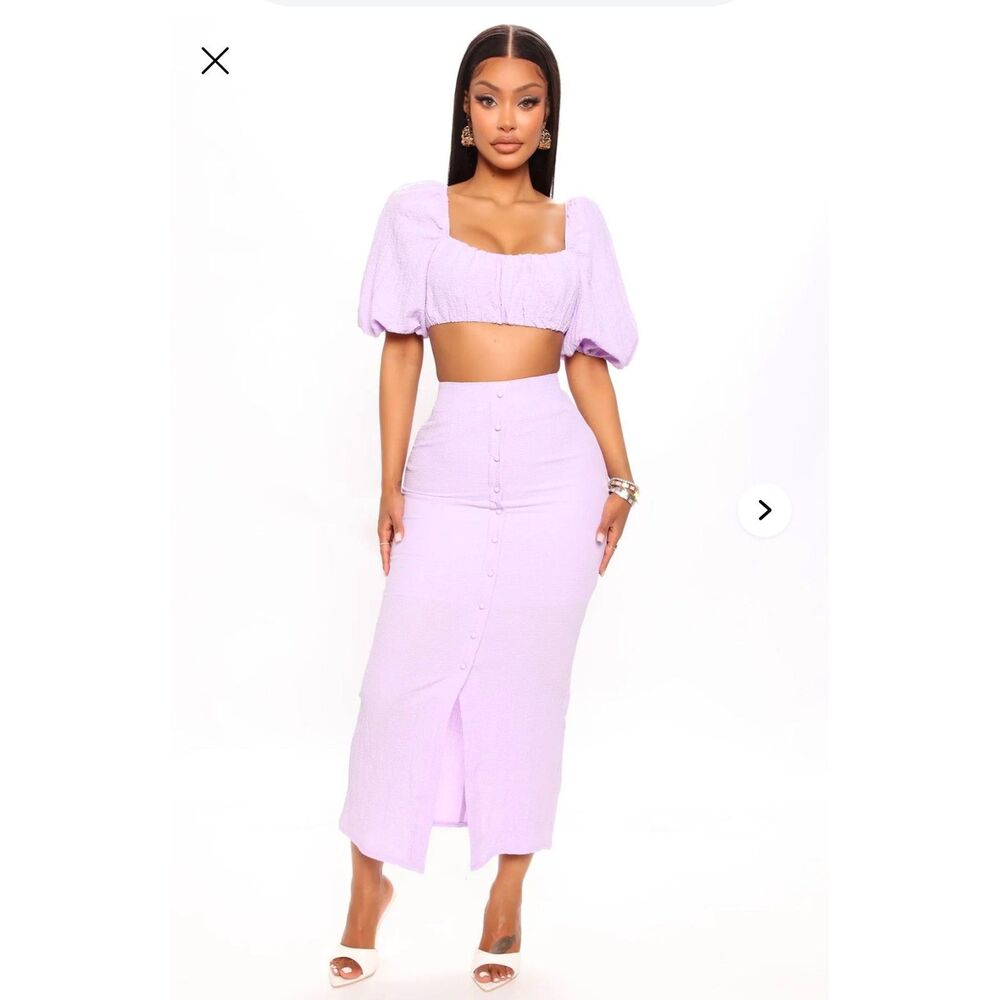 Fashion Nova Lilac Purple 2-piece Coord Crop Top and Midi Skirt Set